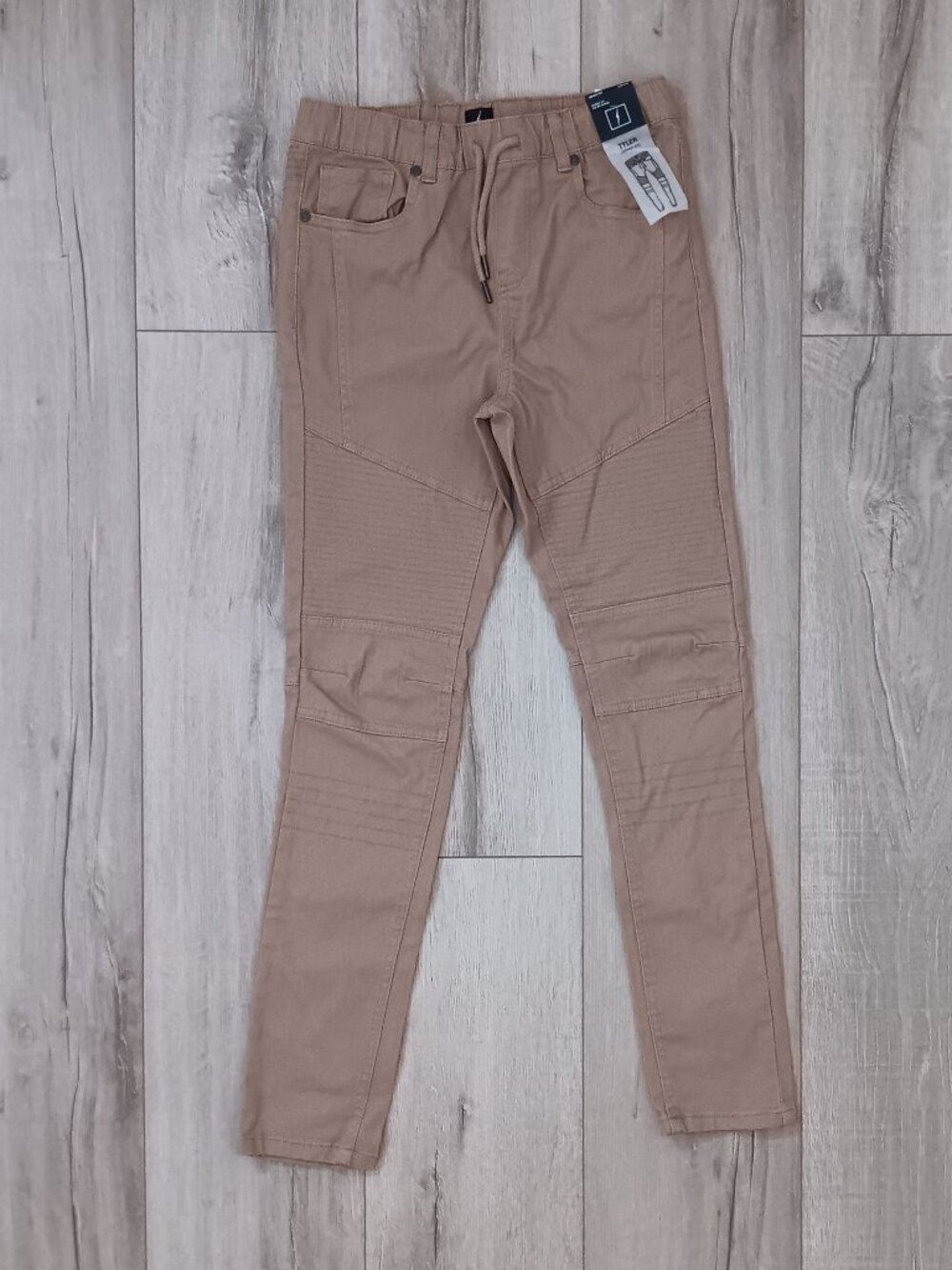 Jeaniologie Boys Tyler Skinny Moto Twill Jogger Pants Tan Size L 12 Stretch
